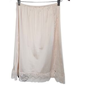 Vintage Slip Skirt Womens Large Light Pink Lace 80s Glam Fairy Coquette Sexy